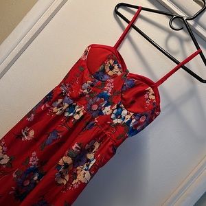 Red Floral Maxi Dress with Pockets